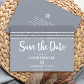Bar Mitzvah Bold Modern Grijs Zilver Tallit Script Save The Date