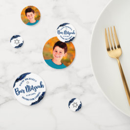 Bar Mitzvah Bold Modern Navy Blue Agate Script Confetti
