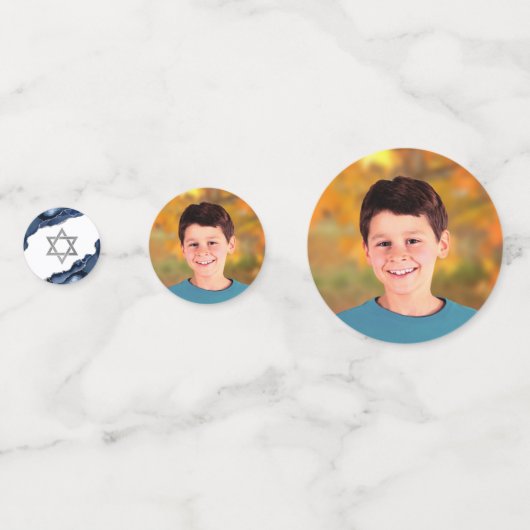 Bar Mitzvah Bold Modern Navy Blue Agate Script Confetti (Voorkanten)