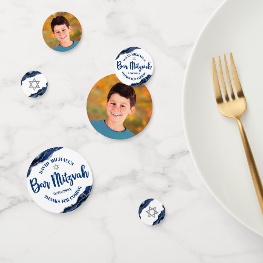 Bar Mitzvah Bold Modern Navy Blue Agate Script Confetti (Groep)