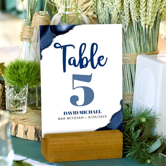 Bar Mitzvah Bold Modern Navy Blue Agate Script Kaart