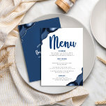 Bar Mitzvah Bold Modern Navy Blue Agate Script Menu<br><div class="desc">Wees trots, verheug en toon deze mijlpaal van je favoriete Bar Mitzvah met een viering om trots op te zijn! Verleg uw gasten met dit verbluffende, moderne menu van de partijmaaltijd, met een blauw marinescript voor de marine, een vette blauw en zachte grijze typografie, en stalen blauw geaarde stenen voorzien...</div>