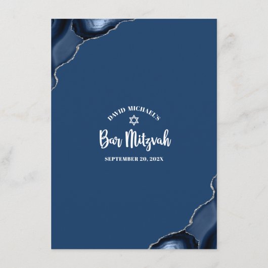 Bar Mitzvah Bold Modern Navy Blue Agate Script Menu (Achterkant)