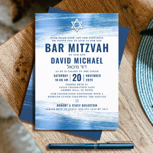 Bar Mitzvah Bold Modern Navy Typografie Blue Folie Kaart