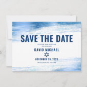 Bar Mitzvah Bold Modern Navy Typografie Blue Folie Save The Date (Voorkant)