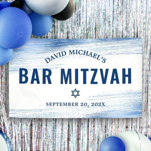 Bar Mitzvah Bold Modern Navy Typografie Blue Folie Spandoek