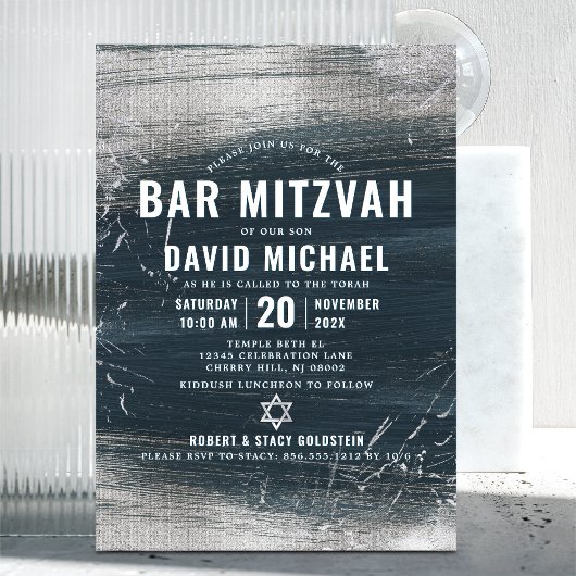 Bar Mitzvah Bold Modern Silver Foil Charcoal Gray Kaart