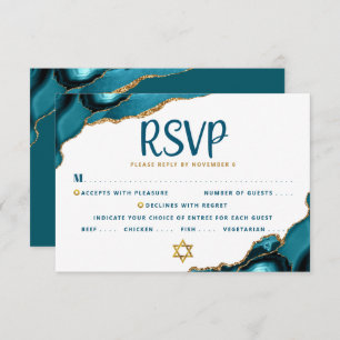 Bar Mitzvah Bold Modern Turquoise Agate Script RSVP Kaartje