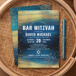 Bar Mitzvah Bold Modern Type Gold Foil Turquoise Kaart<br><div class="desc">Wees trots, blij en toon deze mijlpaal van je favoriete Bar Mitzvah! Verstuur deze coole, unieke, moderne, gepersonaliseerde uitnodiging voor een evenement om het te herinneren. Metallic gouden folieslijpstrepen en Star van David, samen met vettige witte typografie, bedekken een rijke, turkooisblauwe ombre verfachtergrond. Pas de douanetekst met de naam, de...</div>
