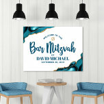 Bar Mitzvah Bold Typografie Turquoise Gold Welkom Poster<br><div class="desc">Verwelkom met trots elke gast van het Bar Mitzvah-feest van uw zoon! Toon dit prachtige, moderne, stijlvolle, gepersonaliseerde poster om toe te voegen aan zijn speciale dag. Metallic gouden folie penseelstreken en davidster, samen met gewaagde, witte typografie, bedekken een rijke, turquoise blauwe ombre verfachtergrond. Personaliseer de aangepaste tekst met de...</div>