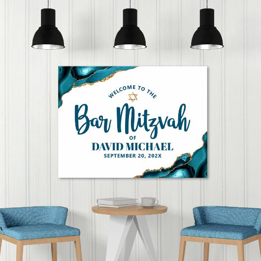 Bar Mitzvah Bold Typografie Turquoise Gold Welkom Poster