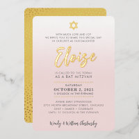 BAR MITZVAH  bord roze ombre gouden ster