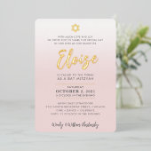 BAR MITZVAH  bord roze ombre gouden ster Folie Uitnodiging (Staand Voorkant)