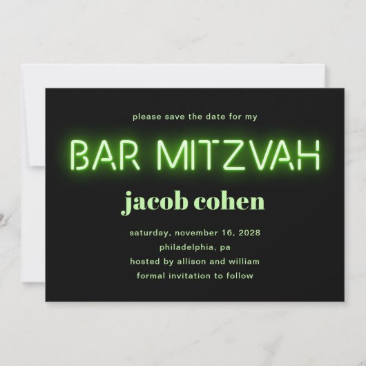 Bar Mitzvah Bright Green Neon licht sparen de datu Kaart (Voorkant)