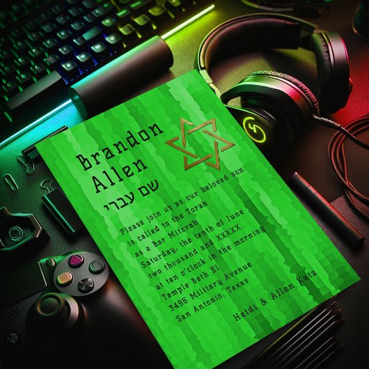 Bar Mitzvah Bright Green Techno Streaks Kaart