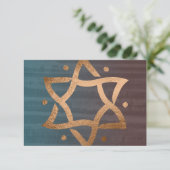Bar Mitzvah Brown en Blauwgroen koperen ster RSVP (Staand voorkant)