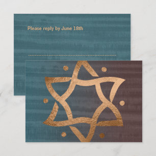 Bar Mitzvah Brown en Blauwgroen koperen ster RSVP Kaartje