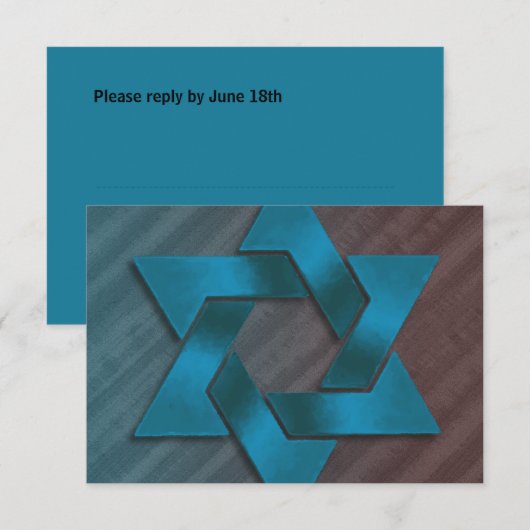 Bar Mitzvah Brown en Blauwgroen ster van David RSV RSVP Kaartje (Voorkant / Achterkant)