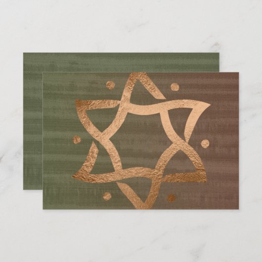 Bar Mitzvah Brown en Green Copper Star RSVP (Voorkant / Achterkant)
