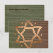 Bar Mitzvah Brown en Green Copper Star RSVP Kaartje (Voorkant / Achterkant)