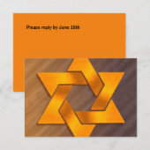 Bar Mitzvah Brown en Oranje ster van David RSVP (Voorkant / Achterkant)