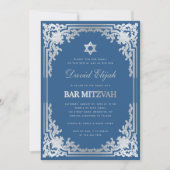 Bar Mitzvah Classic Blue Faux Silver Star  Kaart (Voorkant)
