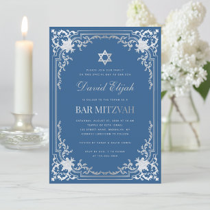 Bar Mitzvah Classic Blue Faux Silver Star Kaart