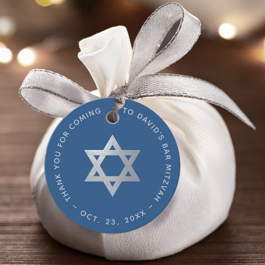 Bar Mitzvah Classic Blue Faux Silver Star of David Bedankjes Labels