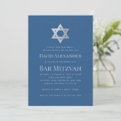 Bar Mitzvah Classic Blue Faux Silver Star of David Kaart (Staand voorkant)