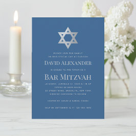 Bar Mitzvah Classic Blue Faux Silver Star of David Kaart