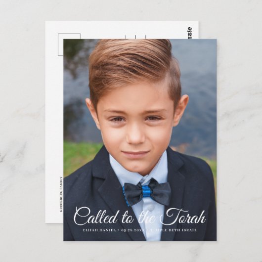 Bar Mitzvah Classic Elegant Photo Invitation Briefkaart (Voorkant / Achterkant)