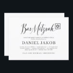 Bar Mitzvah Classic Script Modern Typografie Kaart<br><div class="desc">Bestaat uit afspeelbaar script en serif typografie; Allemaal tegen een achtergrond van witte achtergrond. 

Dit wordt ontworpen door de Uitgezochte Leveringen van de Partij,  exclusief voor Zazzle.

Hier beschikbaar:
http://www.zazzle.com/store/selectpartysupplies</div>