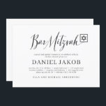 Bar Mitzvah Classic Script Modern Typografie Kaart<br><div class="desc">Bestaat uit afspeelbaar script en serif typografie; Allemaal tegen een achtergrond van witte achtergrond. 

Dit wordt ontworpen door de Uitgezochte Leveringen van de Partij,  exclusief voor Zazzle.

Hier beschikbaar:
http://www.zazzle.com/store/selectpartysupplies</div>