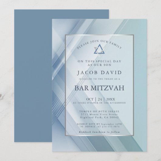 Bar Mitzvah Classic Shades of Blue Geometric Lines Kaart (Voorkant / Achterkant)
