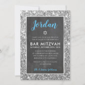 BAR MITZVAH cool krijtbord zilver glitter uitnodig Kaart (Voorkant)