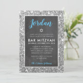 BAR MITZVAH cool krijtbord zilver glitter uitnodig Kaart (Staand voorkant)
