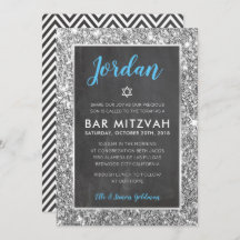 BAR MITZVAH cool krijtbord zilver glitter uitnodig