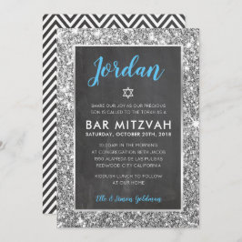 BAR MITZVAH cool krijtbord zilver glitter uitnodig Kaart