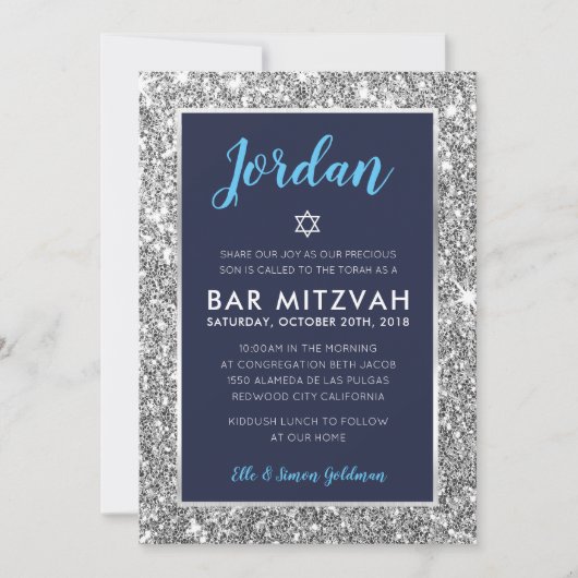 BAR MITZVAH cool tween marine blauw zilver uitnodi Kaart (Voorkant)