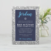 BAR MITZVAH cool tween marine blauw zilver uitnodi Kaart (Staand voorkant)