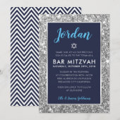 BAR MITZVAH cool tween marine blauw zilver uitnodi Kaart (Voorkant / Achterkant)