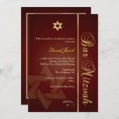 Bar Mitzvah/crimson red/gold Kaart (Voorkant / Achterkant)