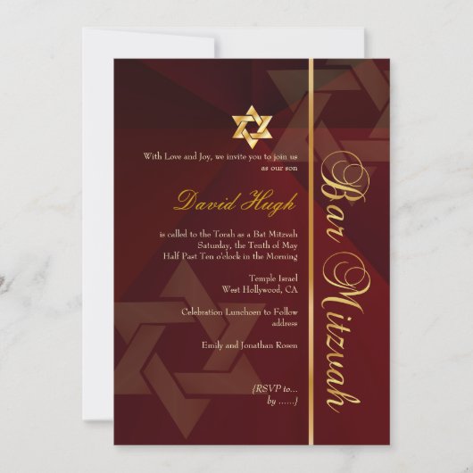 Bar Mitzvah/crimson red/gold Kaart (Voorkant)