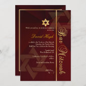 Bar Mitzvah/crimson red/gold Kaart (Voorkant / Achterkant)