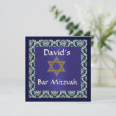 BAR MITZVAH DAMASKINVITATIES KAART (Staand voorkant)