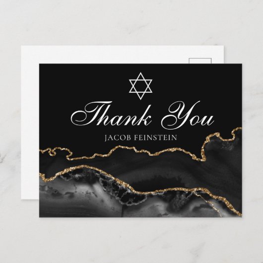 Bar Mitzvah Dank Je Wel Zwarte Gouden Ster van Dav Briefkaart (Voorkant / Achterkant)
