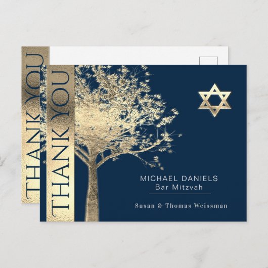 Bar Mitzvah Dank u Briefkaart (Voorkant / Achterkant)