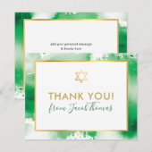BAR MITZVAH dank u gouden ster groene waterverf Bedankkaart (Voorkant / Achterkant)