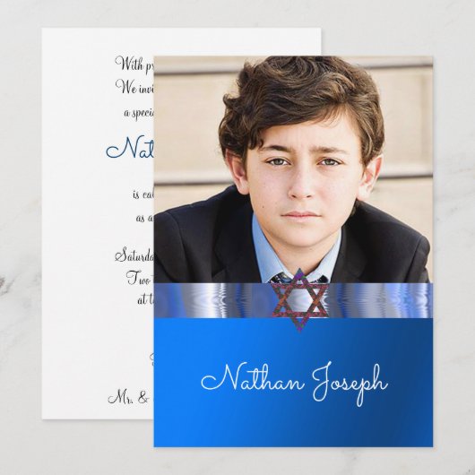 Bar Mitzvah, Davidster, Persoonlijk Kaart (Voorkant / Achterkant)