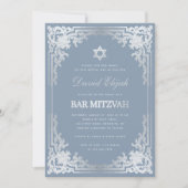 Bar Mitzvah Dusty Blue Faux Silver Elegant Kaart (Voorkant)